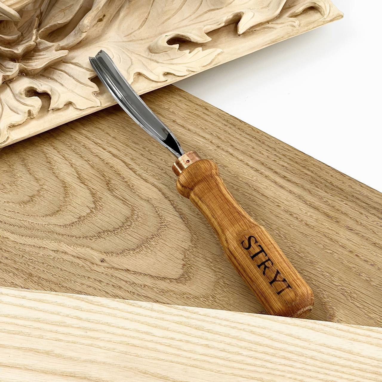 Long Bent V-parting Chisel STRYI Profi 60 degrees, V-parting chisel, Relief carving