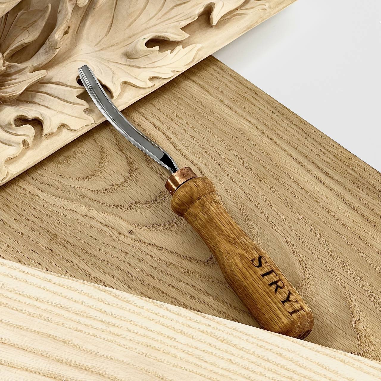 Long Bent V-parting Chisel STRYI Profi 60 degrees, V-parting chisel, Relief carving