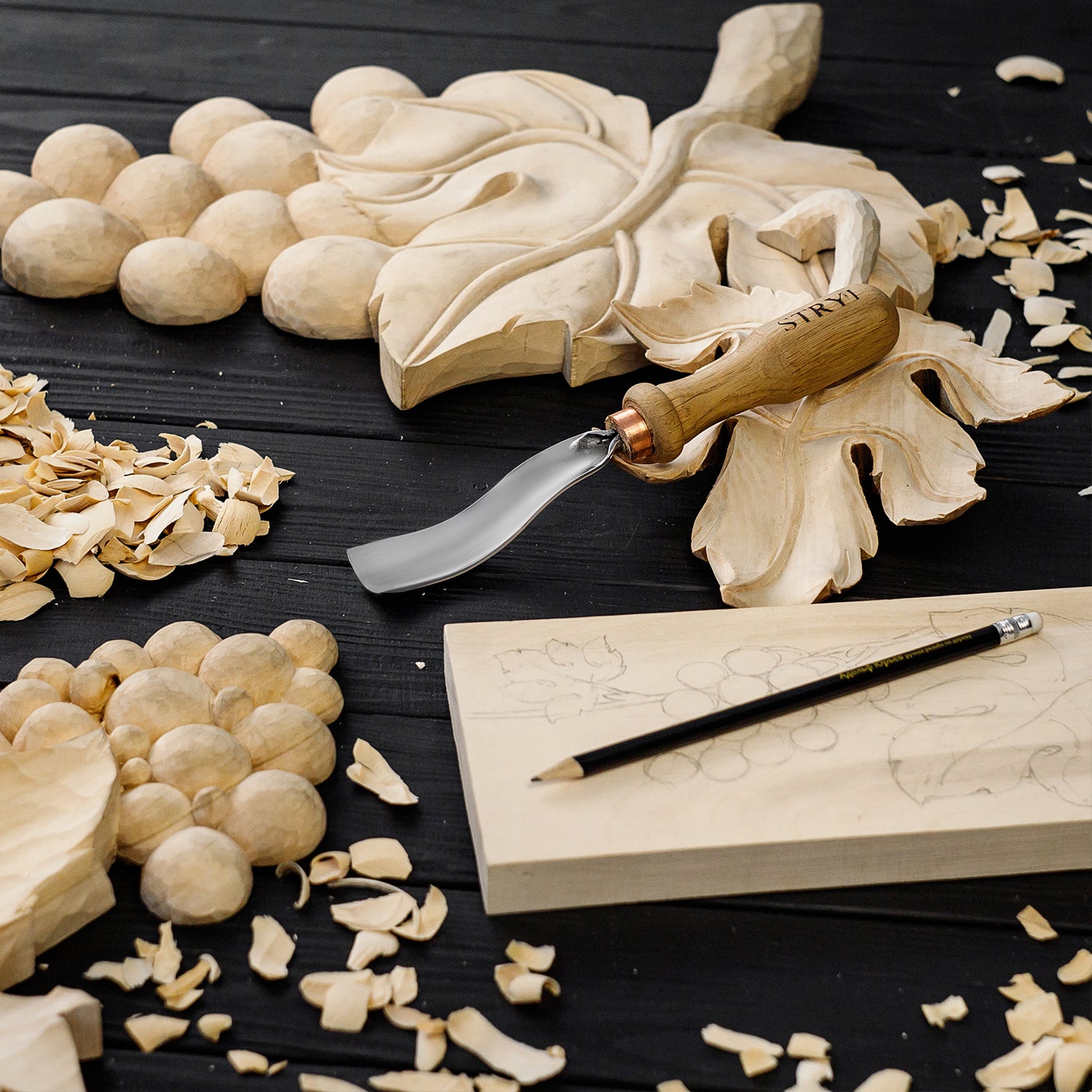 Gubia cincel curvado largo, perfil #7, herramientas para tallar madera STRYI Profi
