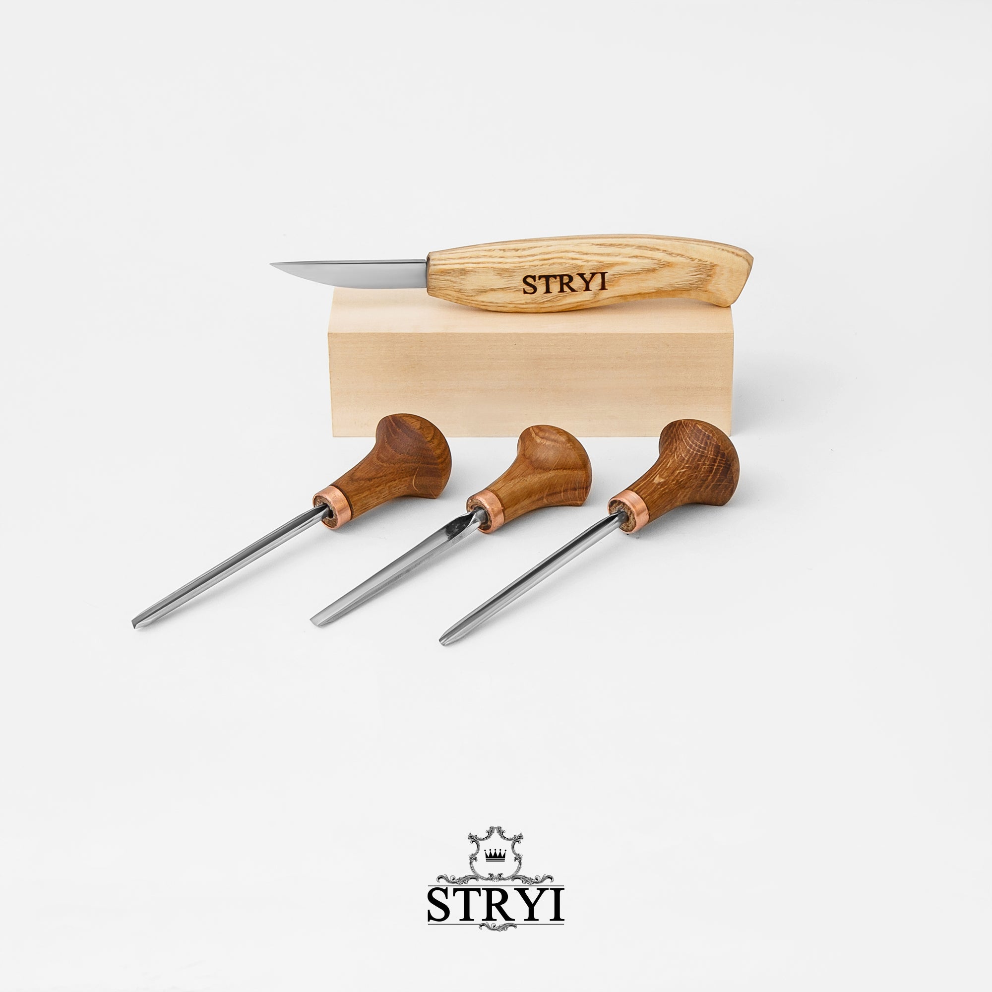 Kit completo de herramientas para tallar madera para figuras pequeñas con pieza en blanco de tilo STRYI Start