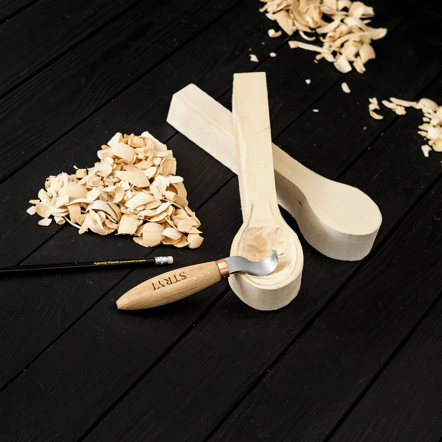 Cuchara, cuenco y cuchillo para trinchar kuksa, filo afilado, 25 mm STRYI Profi
