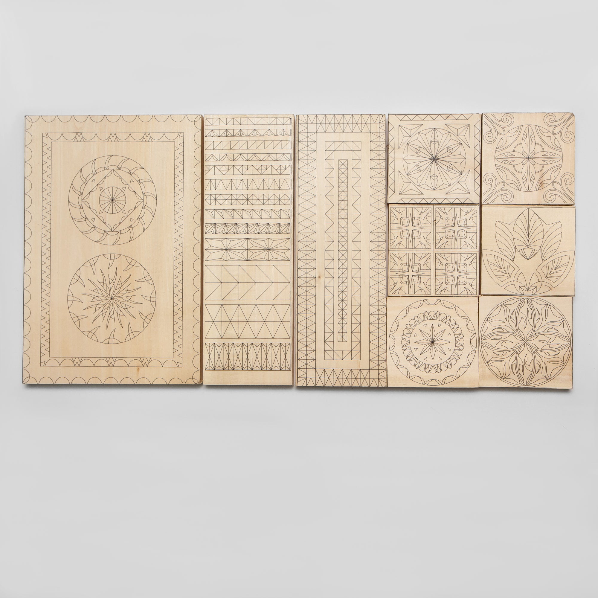 Basswood blanks set, 9pcs, printed with carving patterns
