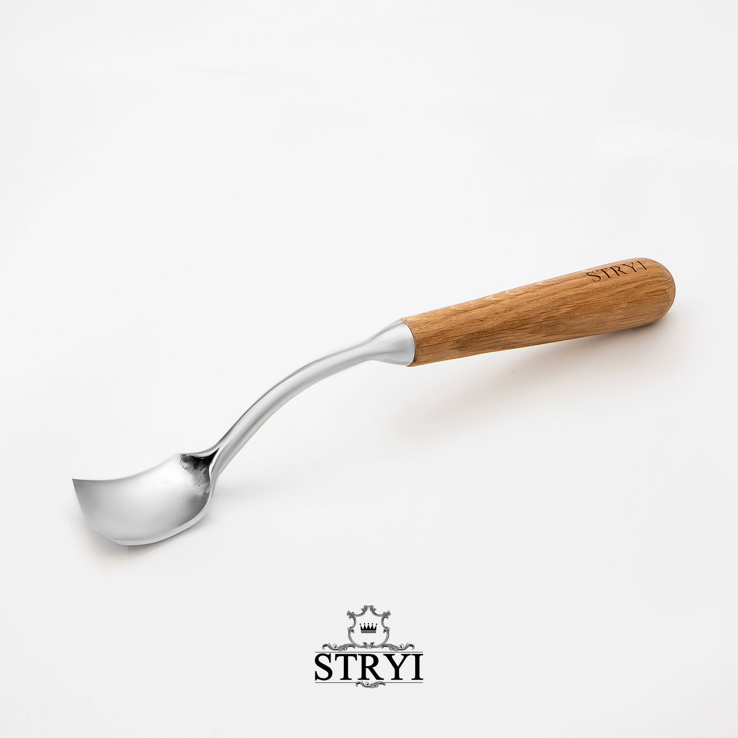 Large bent chisel for kuksa spoon cutting, STRYI Profi, Chisel for bowl, spoon, kuksa, cup, Tool for deep carving, Forged steel tool, STRYI bent gouge