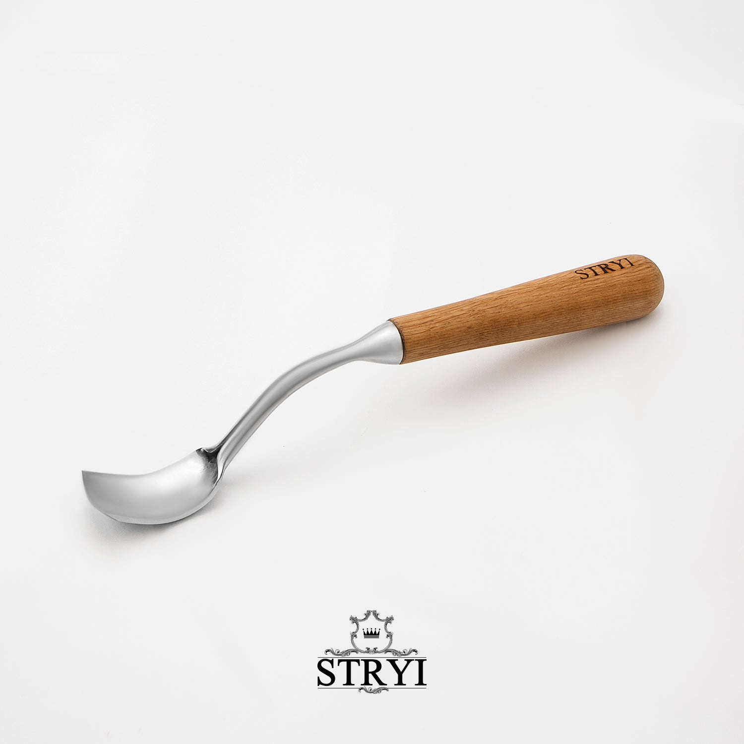 Large bent chisel for kuksa spoon cutting, STRYI Profi, Chisel for bowl, spoon, kuksa, cup, Tool for deep carving, Forged steel tool, STRYI bent gouge