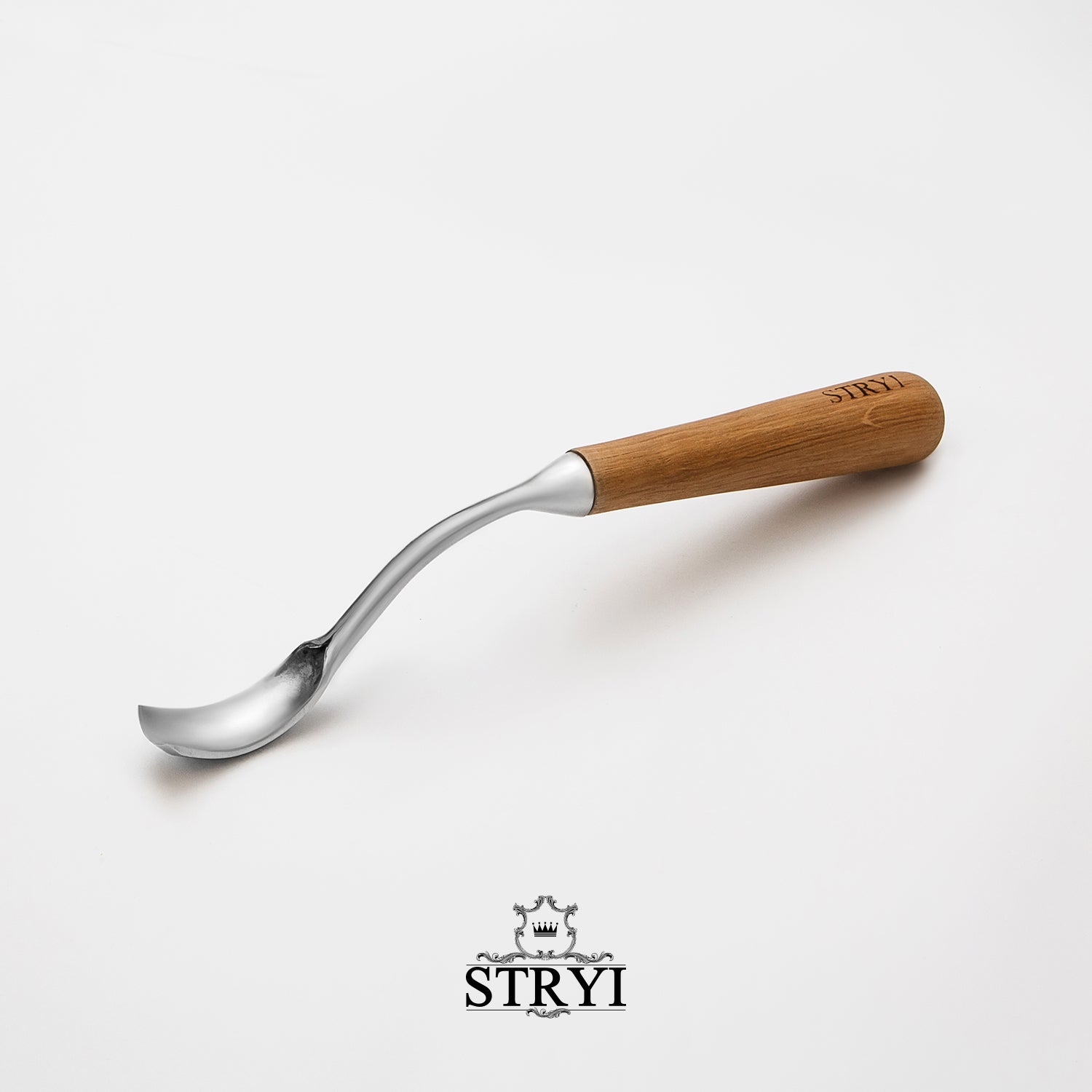 Large bent chisel for kuksa spoon cutting, STRYI Profi, Chisel for bowl, spoon, kuksa, cup, Tool for deep carving, Forged steel tool, STRYI bent gouge