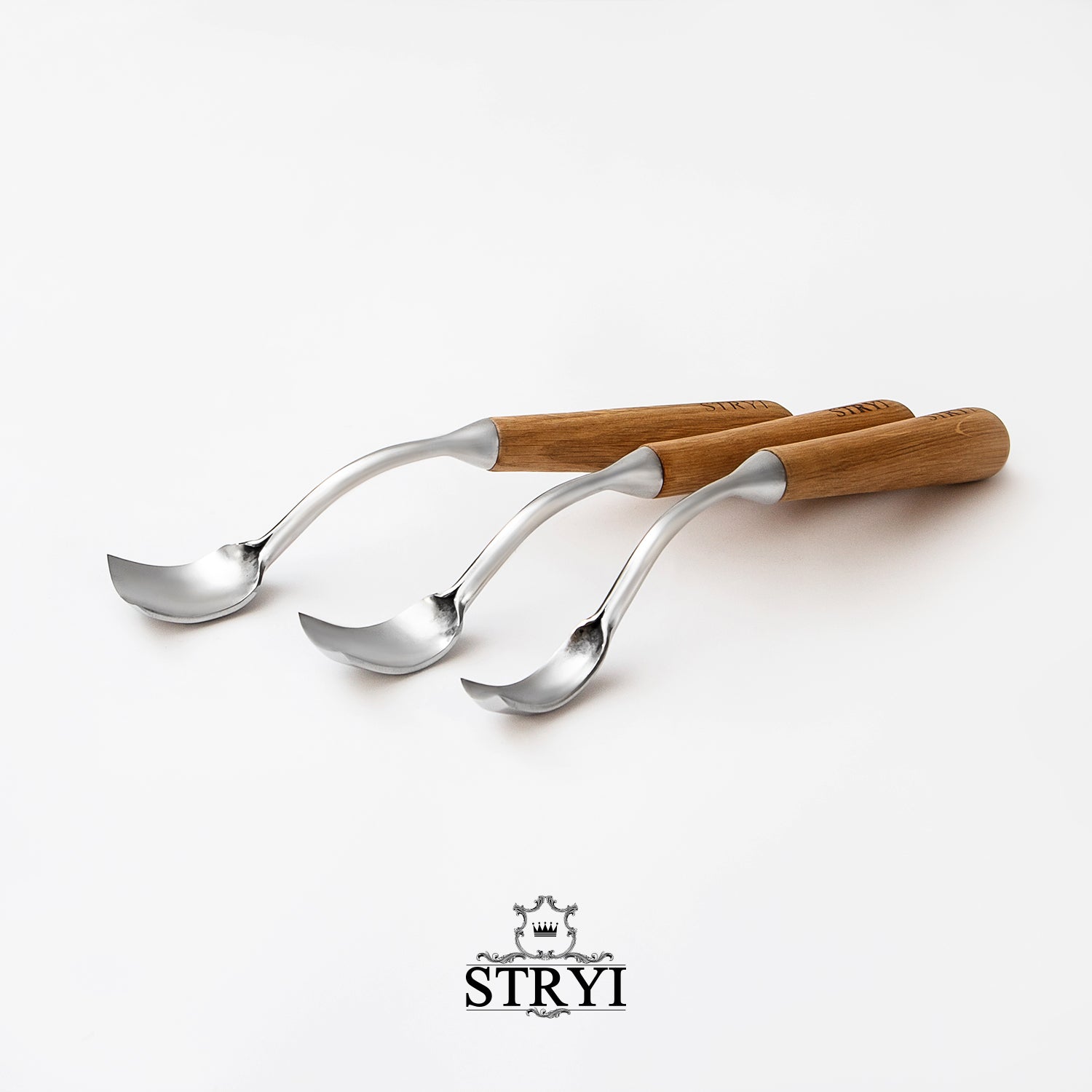 Large bent chisel for kuksa spoon cutting, STRYI Profi, Chisel for bowl, spoon, kuksa, cup, Tool for deep carving, Forged steel tool, STRYI bent gouge