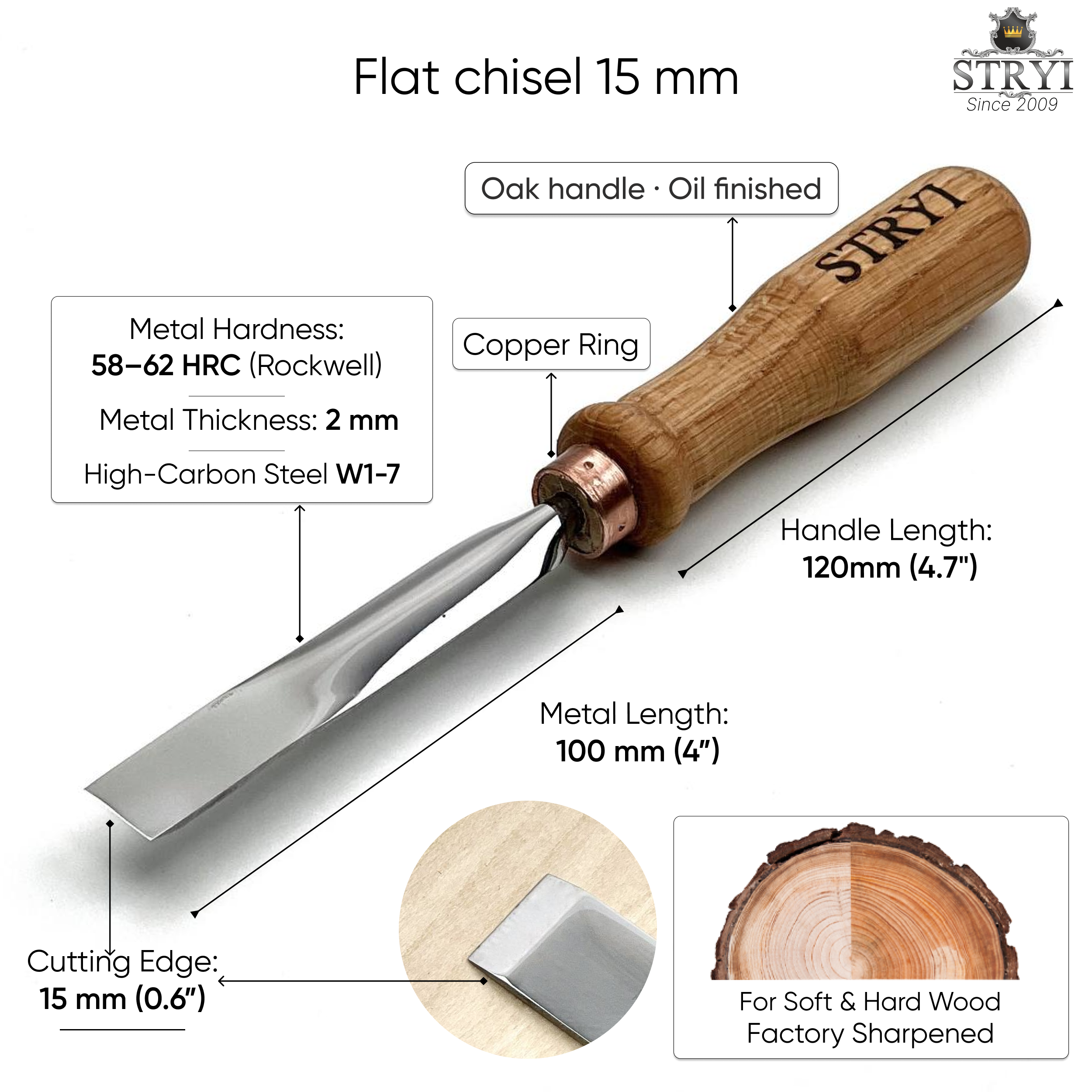 Gubia #1 cincel recto STRYI Profi, cincel plano,