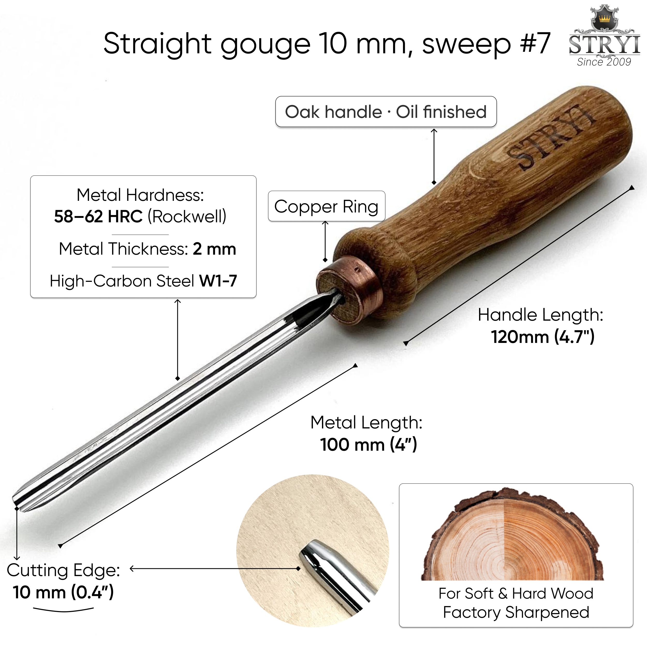 STRYI #7 Medium Sweep Gouge – Relief Carving Tool for Organic Shapes & Textures
