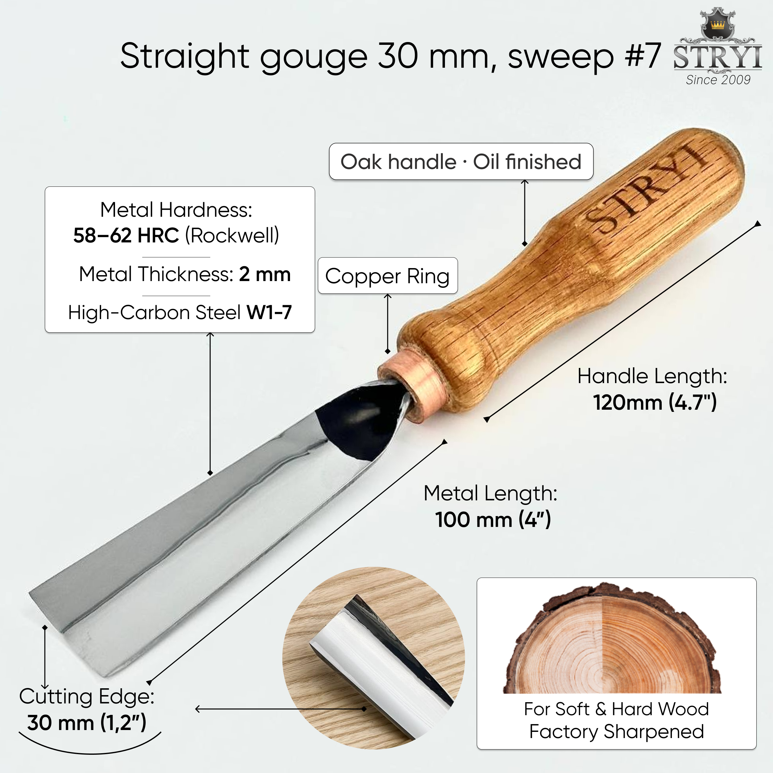 STRYI #7 Medium Sweep Gouge – Relief Carving Tool for Organic Shapes & Textures