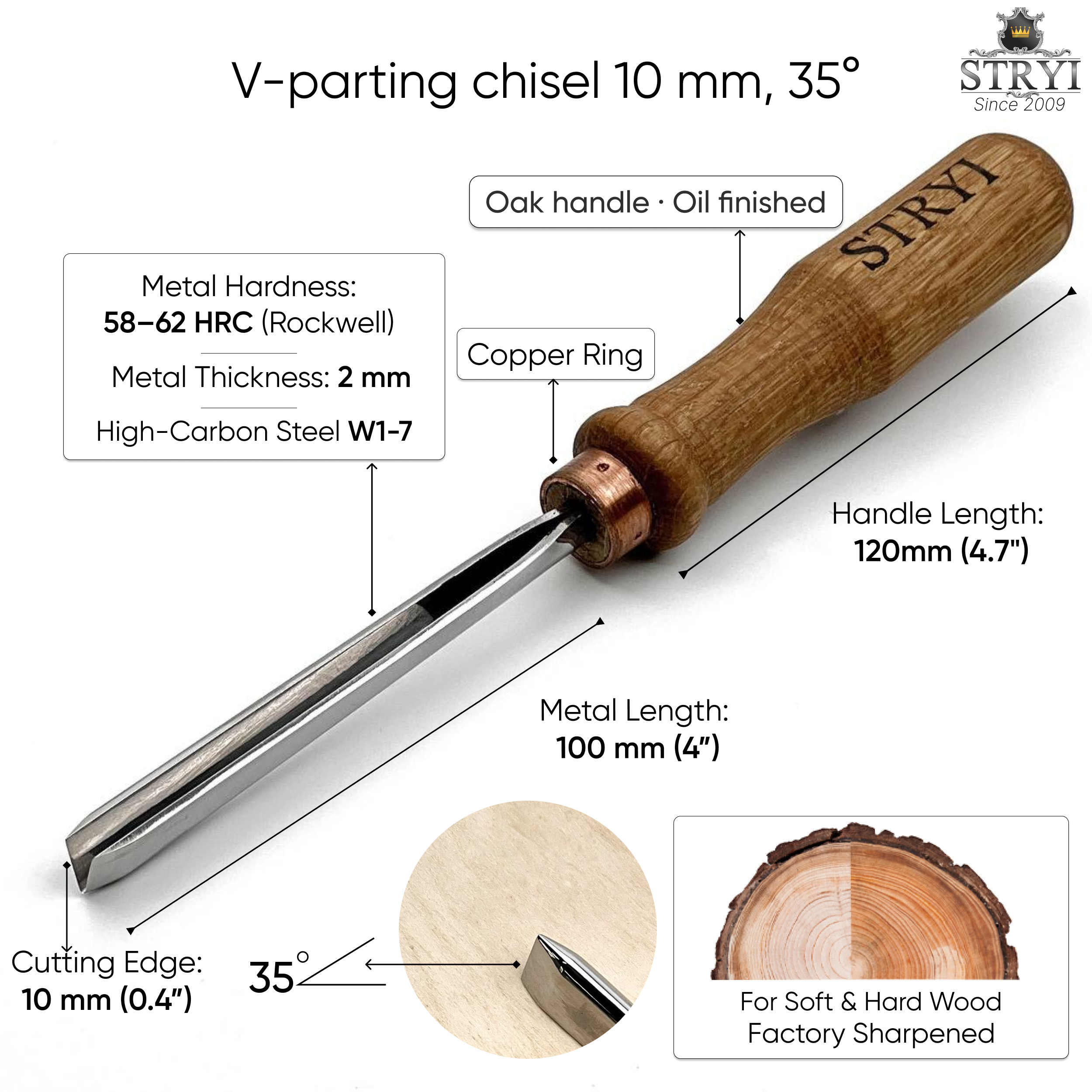 Gesimsbeitel 35 Grad STRYI Profi, Holzschnitzwerkzeuge, Beitel