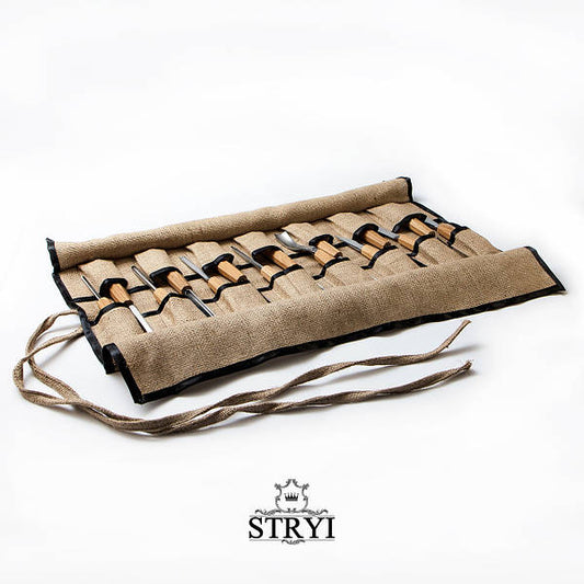 Burlap Roll-case for storage 15 chisels