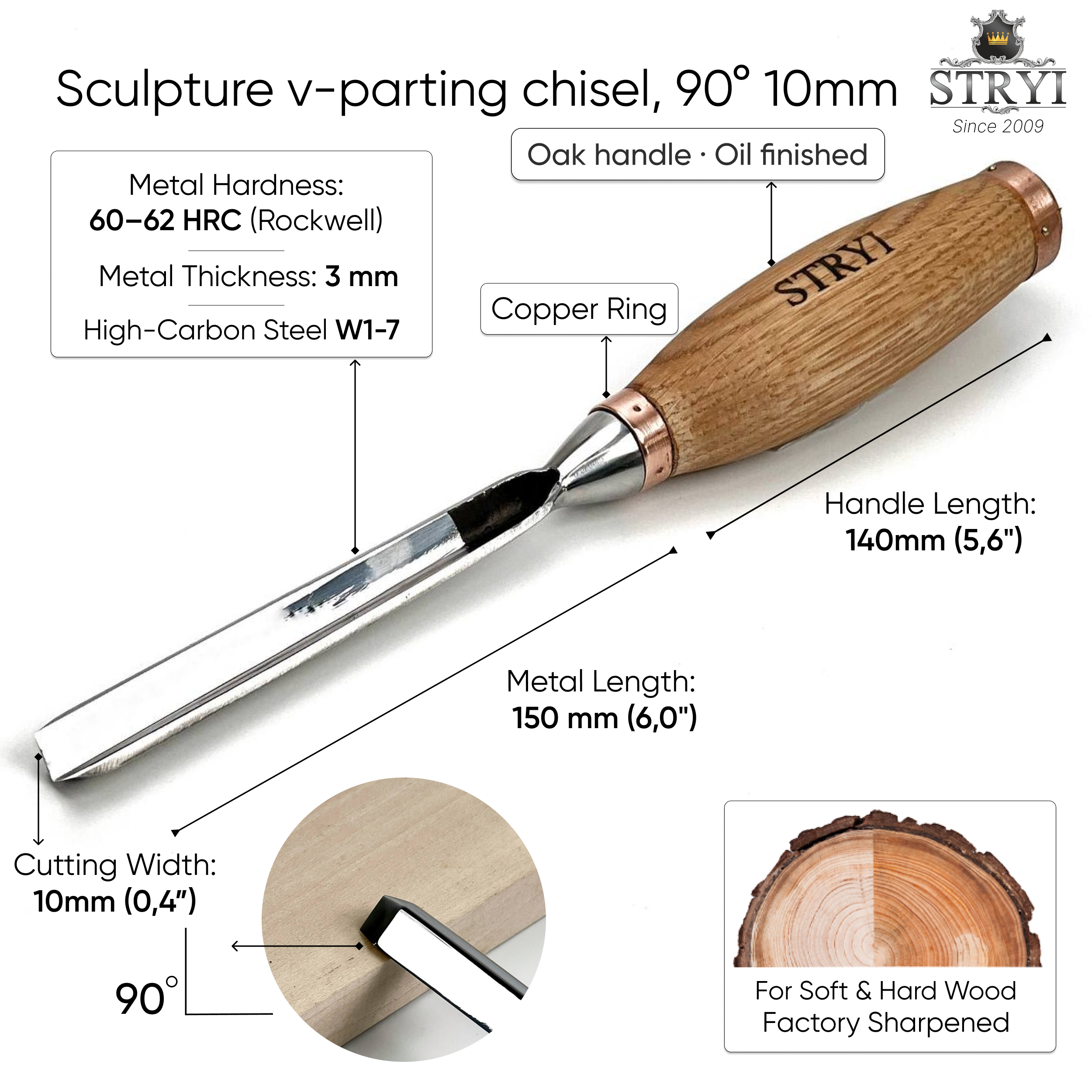 90° Heavy-Duty Sculpture V-parting Chisel | STRYI Profi