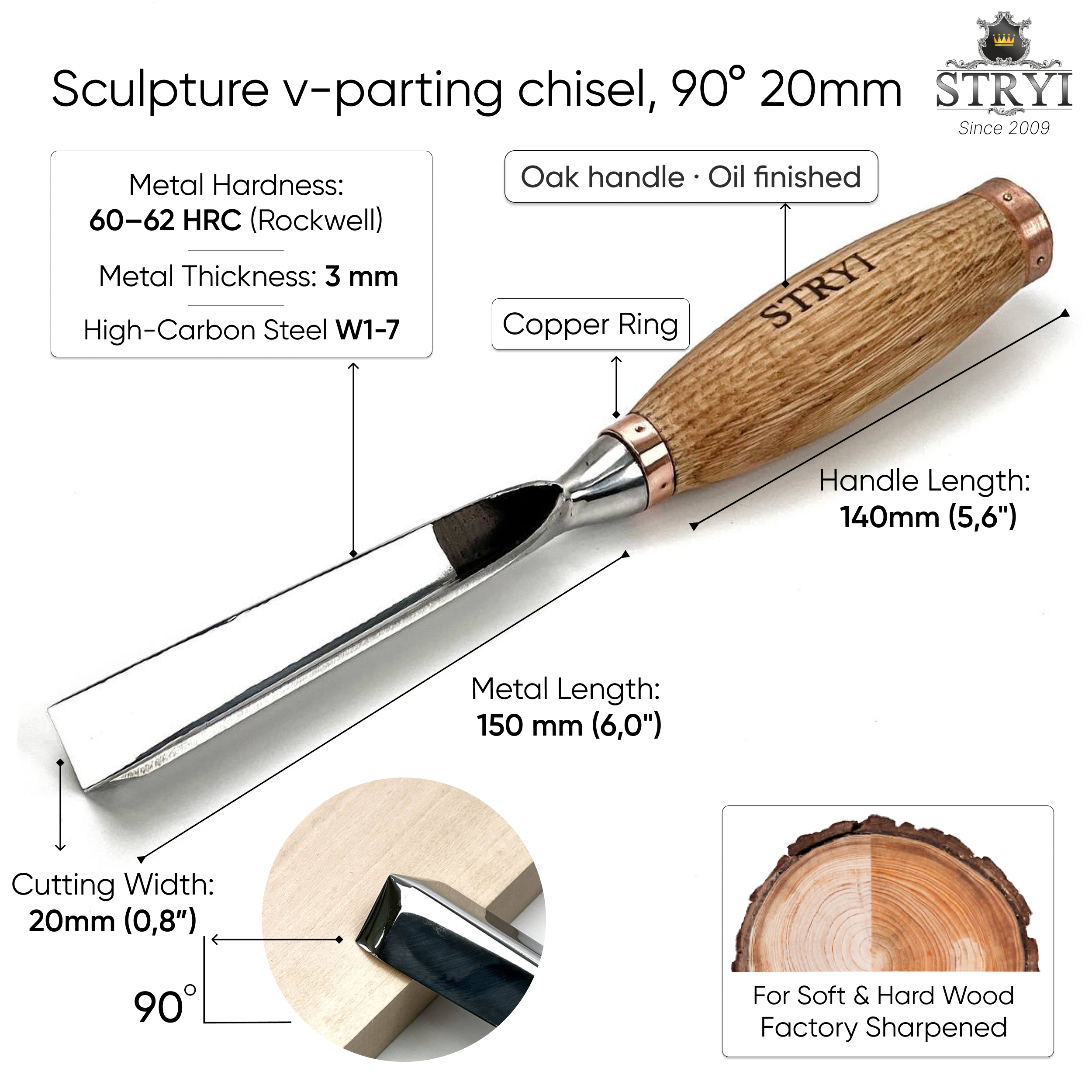 90° Heavy-Duty Sculpture V-parting Chisel | STRYI Profi