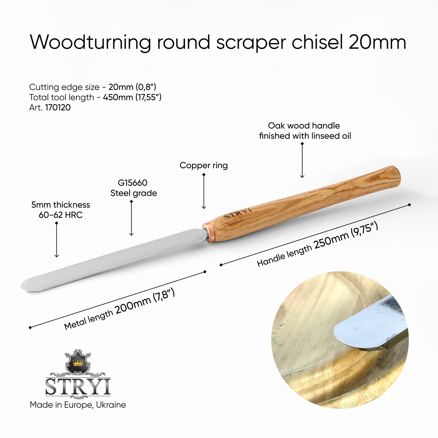 Round scraper chisel 20mm STRYI Profi, Wood turning tools