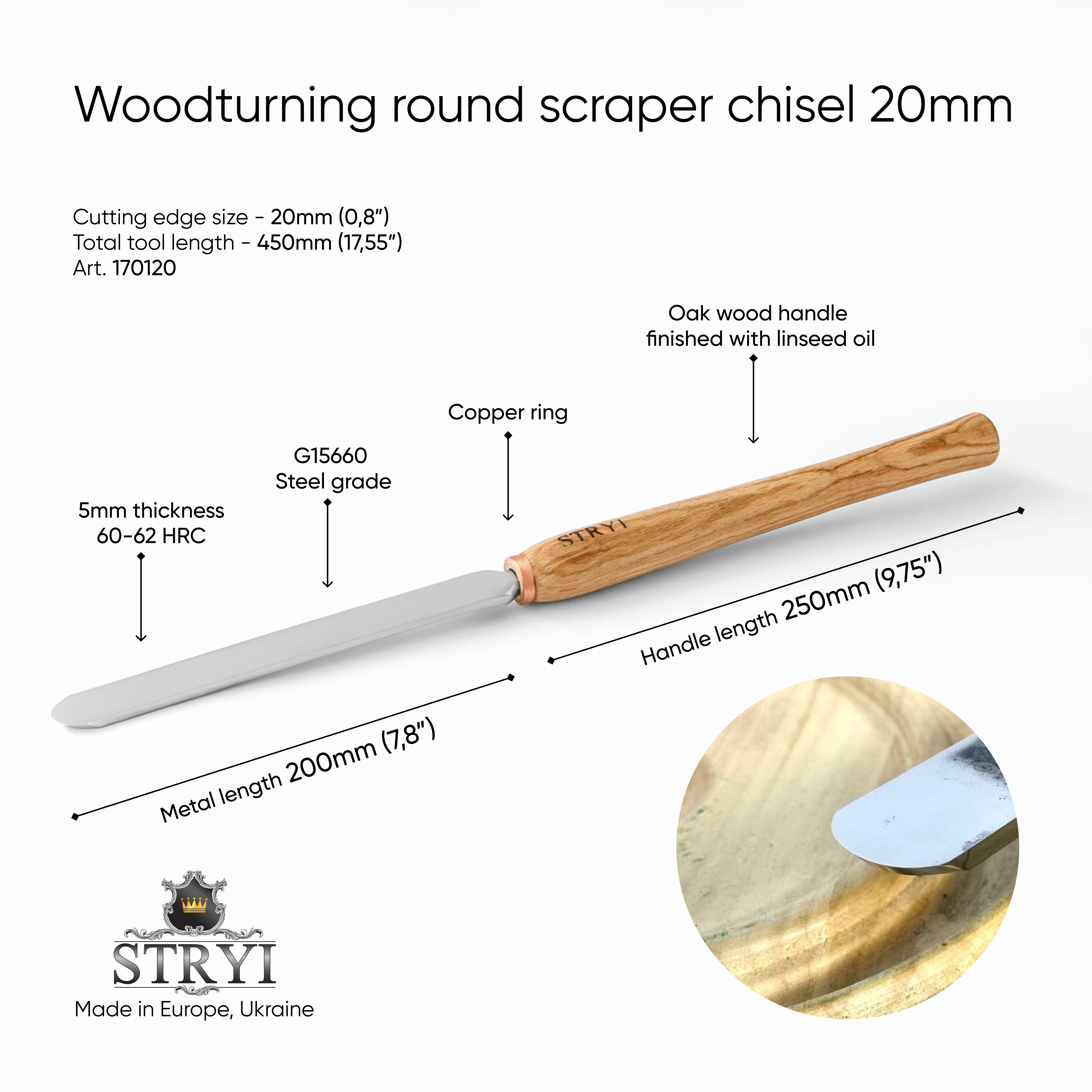 Rundschabermeißel 20 mm STRYI Profi, Holzdrehwerkzeuge