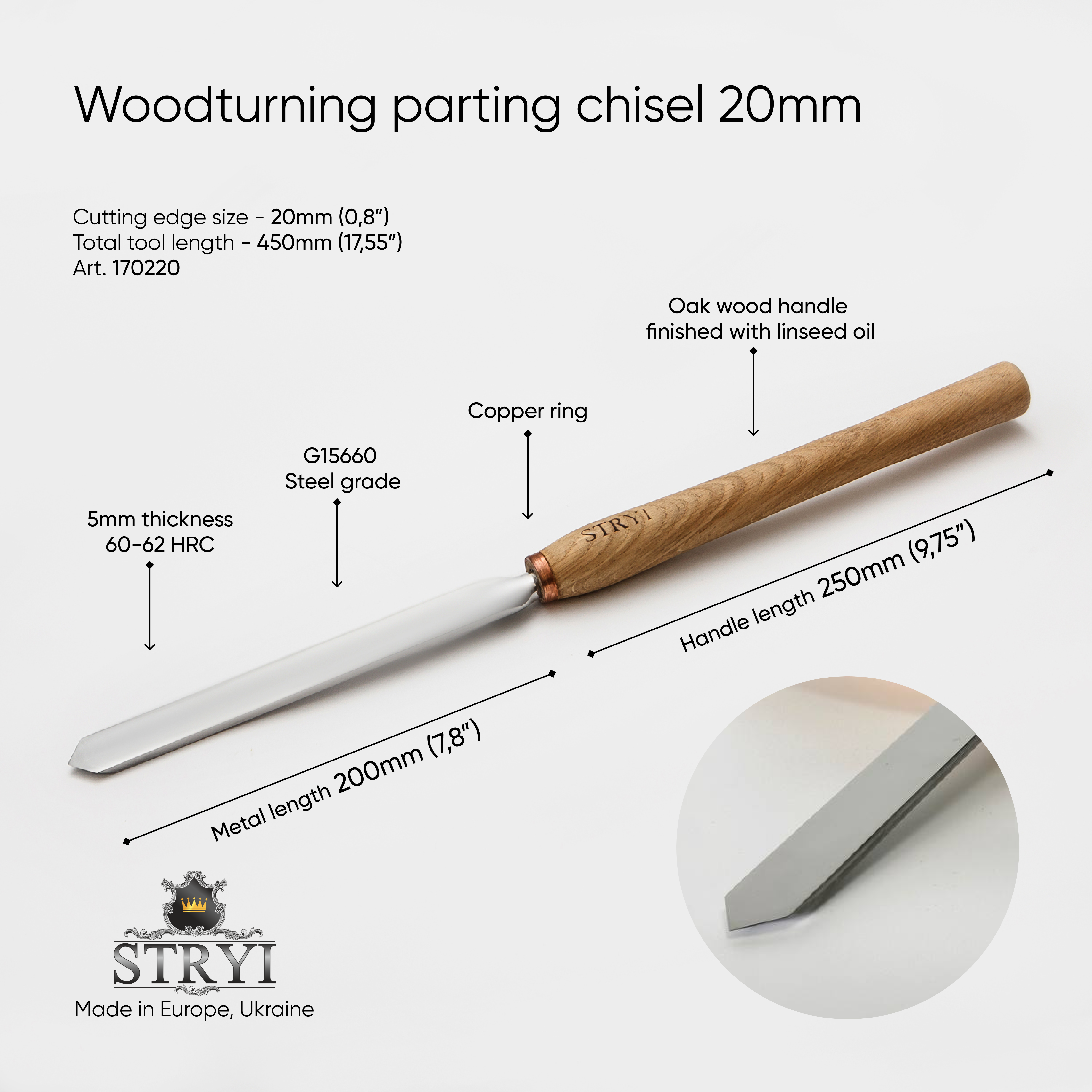 Trennwerkzeug 20 mm, Holzdrehwerkzeug STRYI Profi