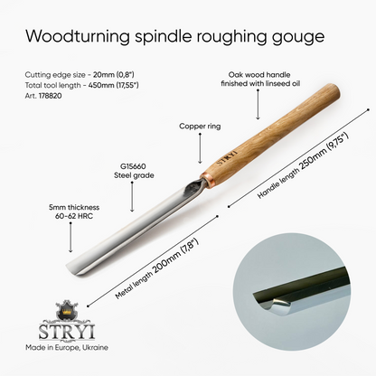 Spindle roughing gouge STRYI Profi 20mm, Lathe Wood Turning Tools