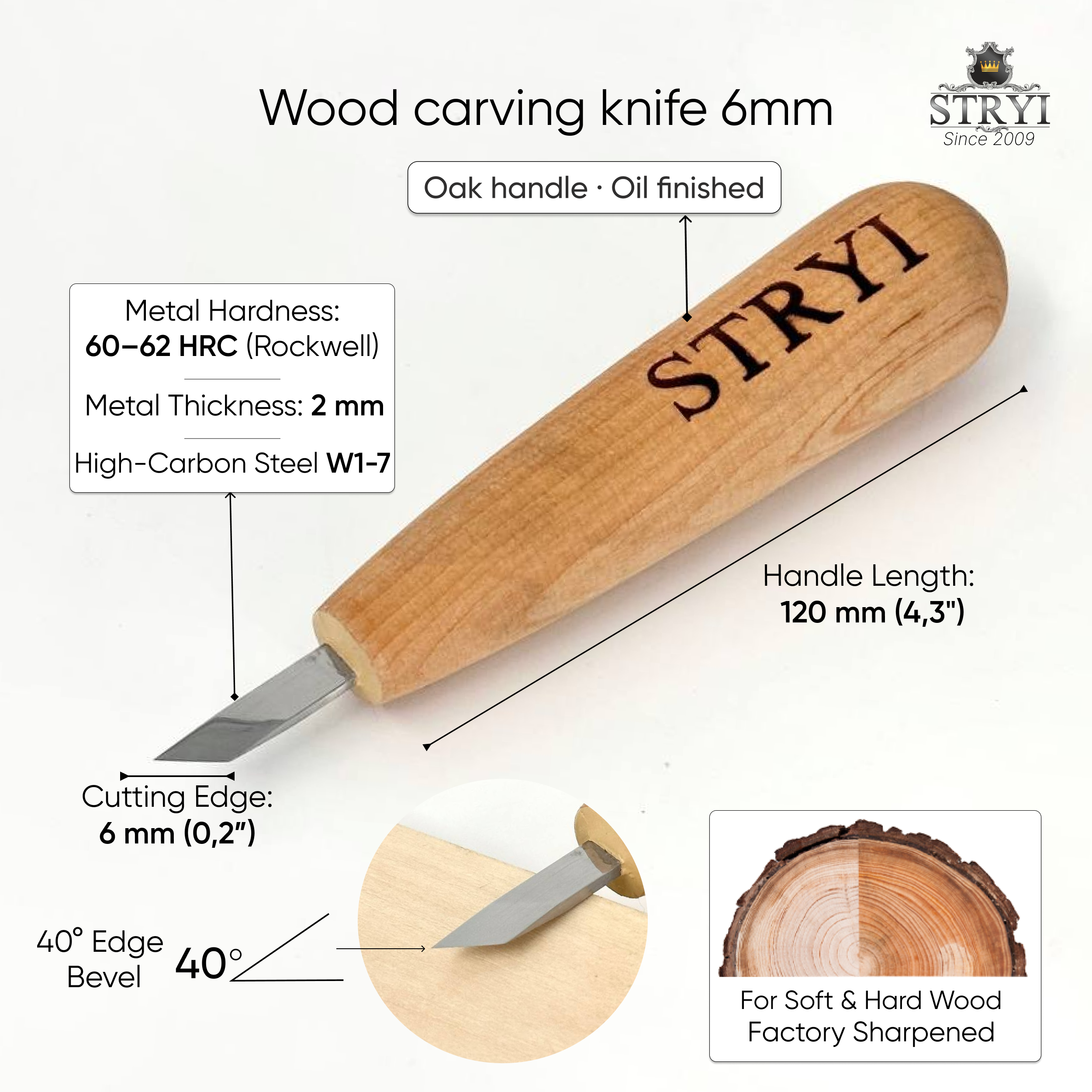 Short skewed knife for detailing STRYI, Scalpel for carving, Carving knife