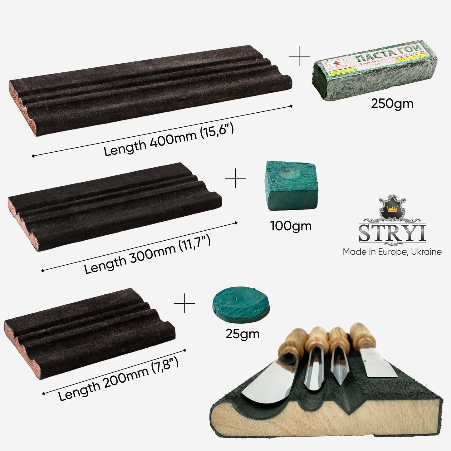 Profile leather strop 30cm for sharpening, Sharpening tools, Finishing knives, Sharpening kit