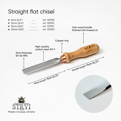 Gouge #1 Straight Chisel STRYI Profi, Flat Chisel, Gouges, Stryi carving tools