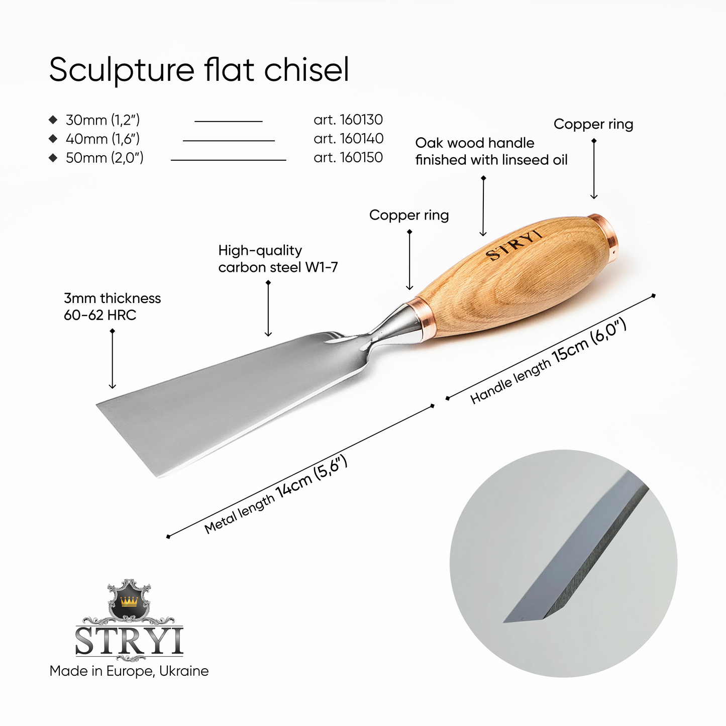 Large sculpture chisel, 1 profile, Flat Heavy duty gouge STRYI Profi, Flat gouges, Making furniture,  sculpting tools
