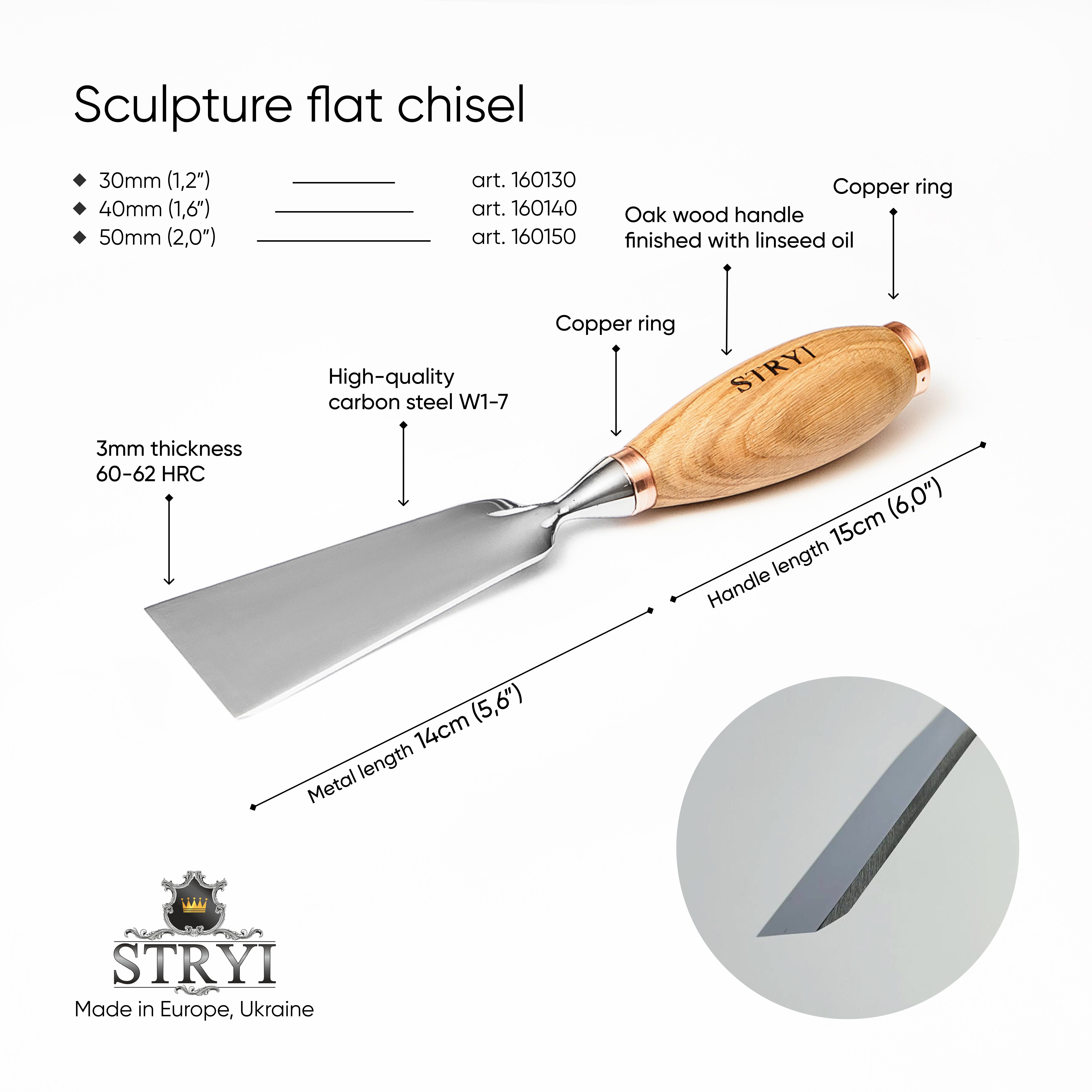 Large sculpture chisel, 1 profile, Flat Heavy-duty gouge STRYI Profi, Flat gouges, Making furniture,  sculpting tools