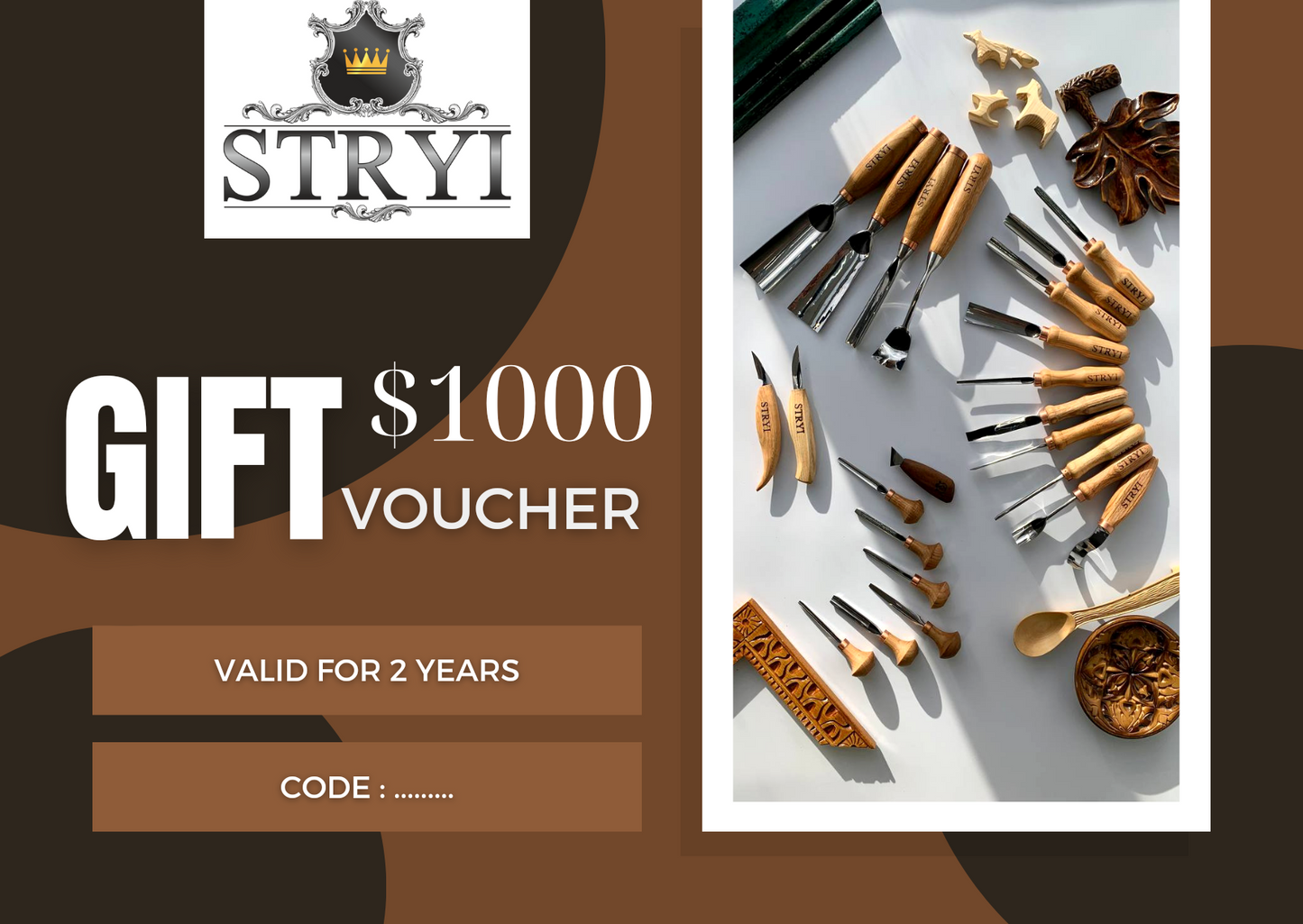 Wood carving tools STRYI gift card, gift voucher, gift certificate