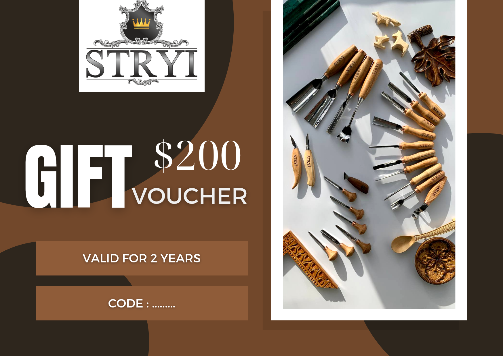 Wood carving tools STRYI gift card, gift voucher, gift certificate