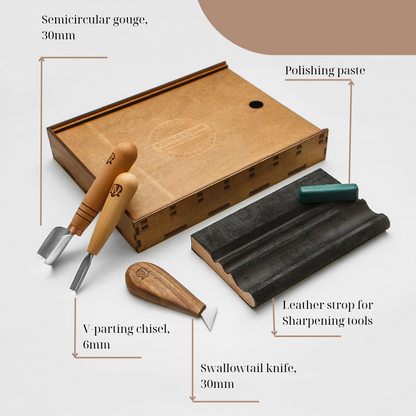 Full wood carving basic toolset STRYI Start for chip carving for beginners, stryi carving set