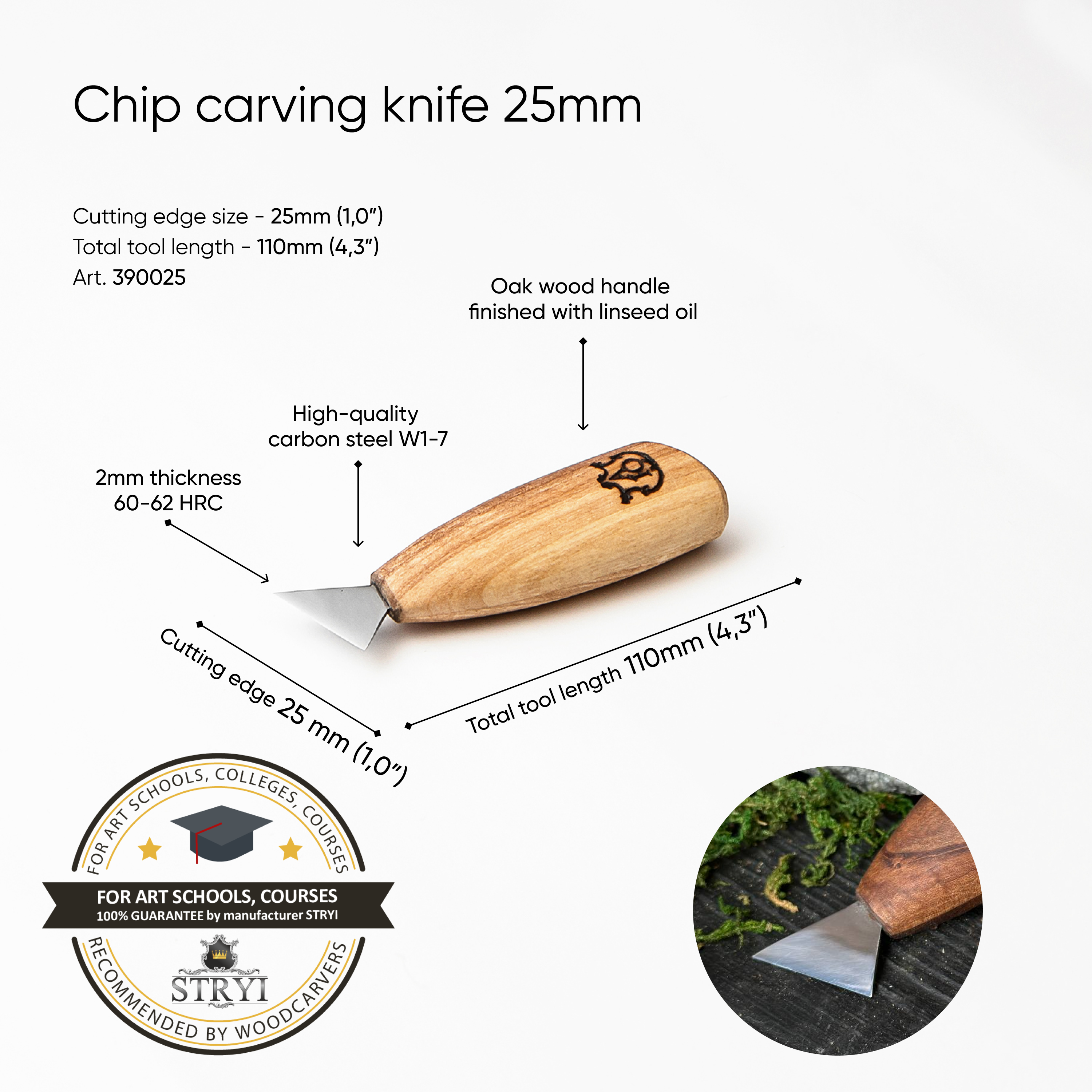 Knife for Сhip carving  25mm (1 in) STRYI Profi, Swallowtail knife from Adolf Yurev, Childrens knife for carving