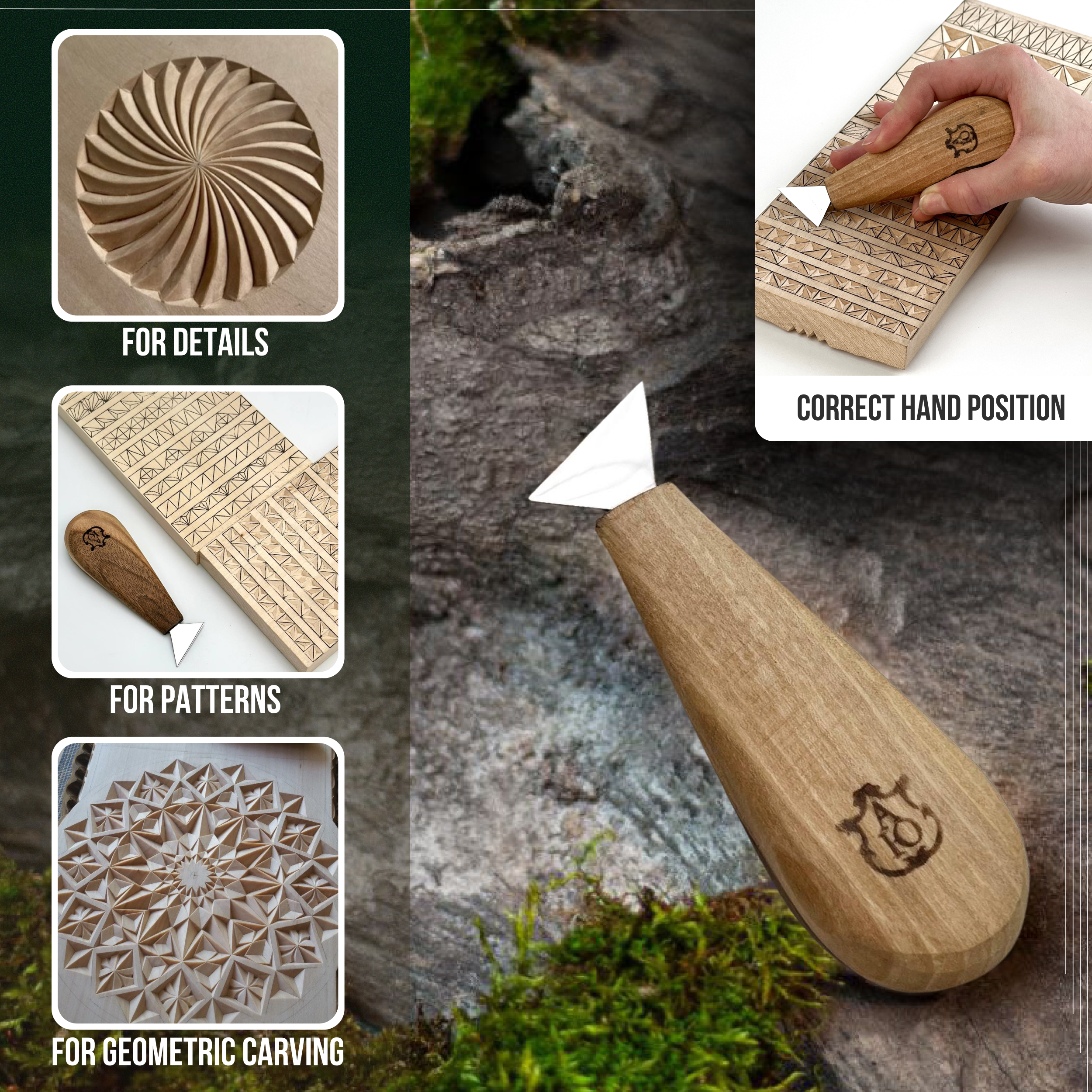 Chip carving knife 1.8 in Triangle knife STRYI-AY Profi, Carving knife for beginners