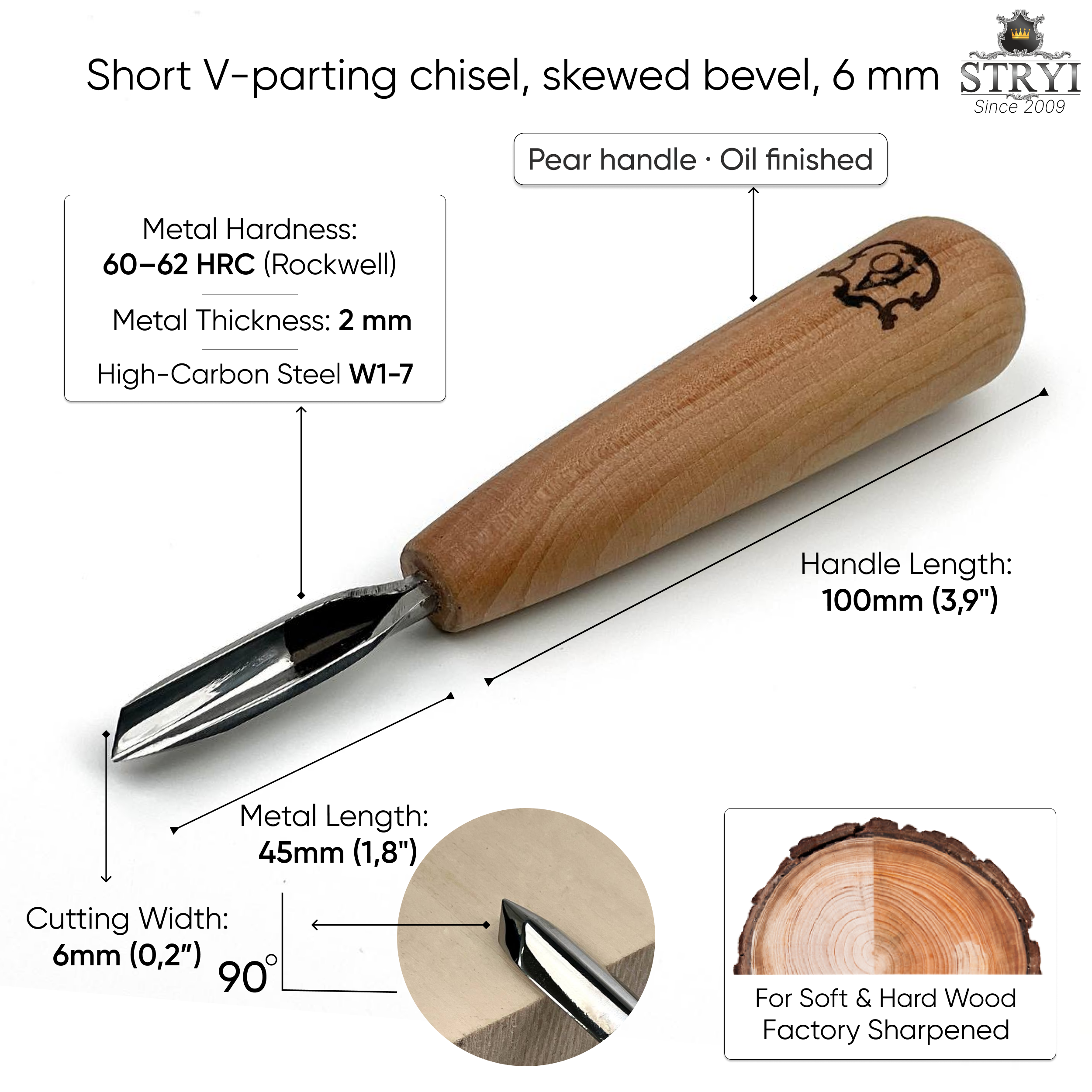 90° Skewed V-parting Chisel for Geometric Chip Carving | STRYI-AY