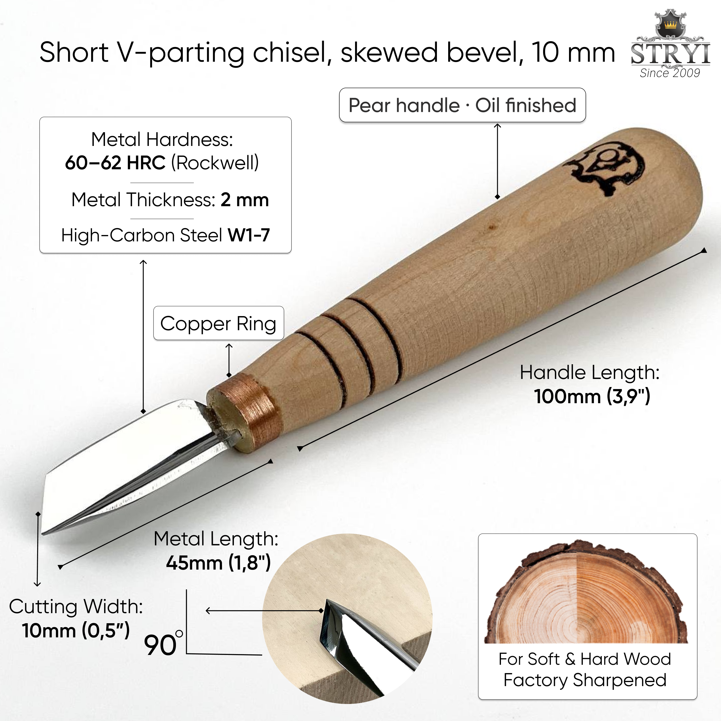 90° Skewed V-parting Chisel for Geometric Chip Carving | STRYI-AY