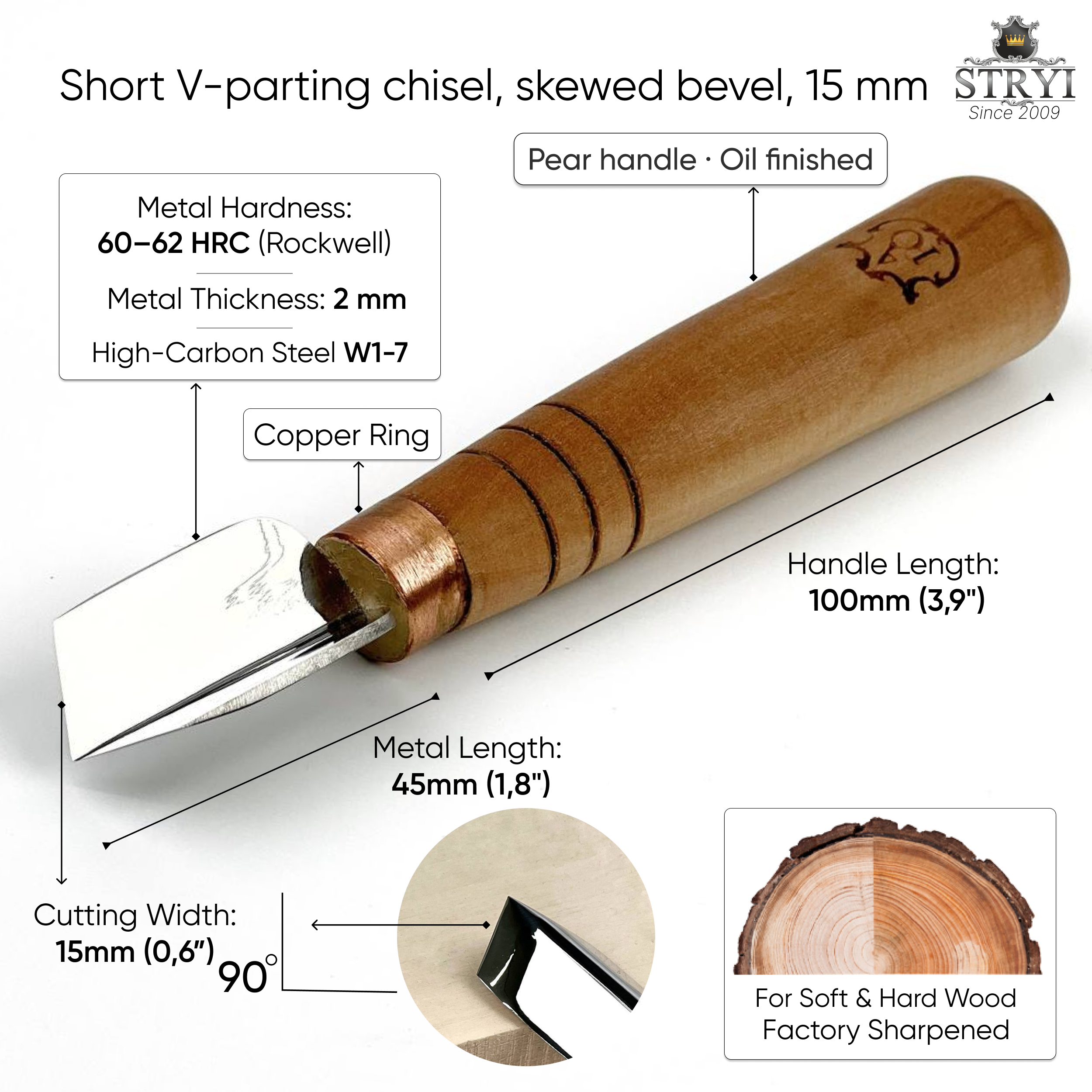 90° Skewed V-parting Chisel for Geometric Chip Carving | STRYI-AY