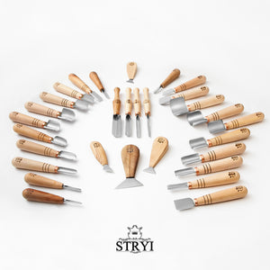 Woodcarving tools set 30pcs STRYI-AY, full completed set for volumetric chip carving