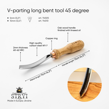 Load image into Gallery viewer, Long Bent V-parting Gouge STRYI 45 degrees, detailing wood carving, carving tool