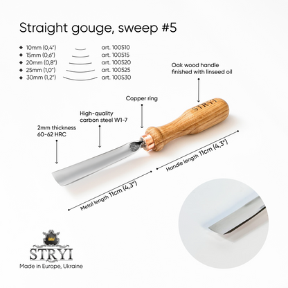 Gouge #5 profile, Straight chisel STRYI Profi, Stryi carving tools, Gouges, Forged tools