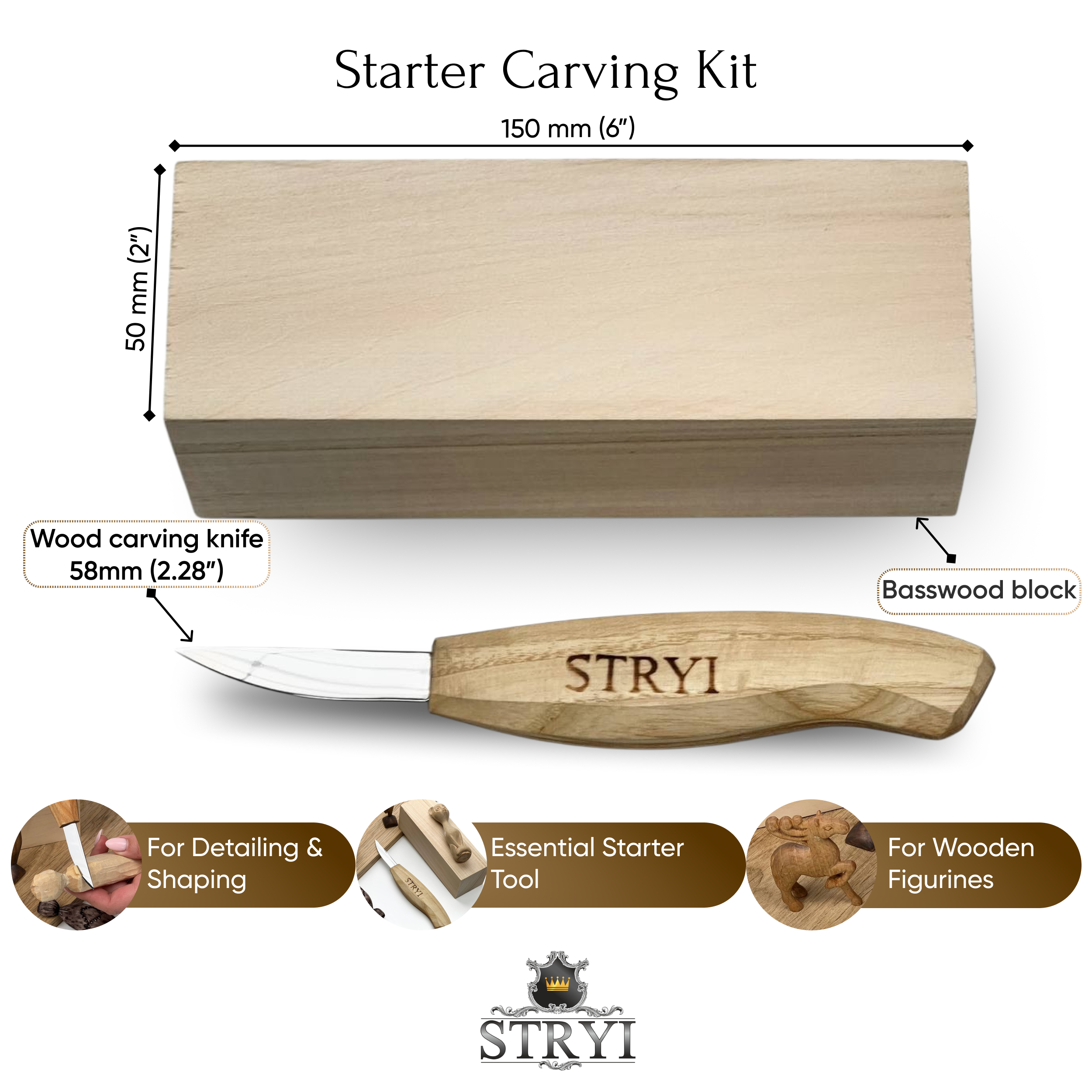 Whittling Kit for Kids &amp; Beginners - Wood Carving Knife with Basswood Blank Knives Set