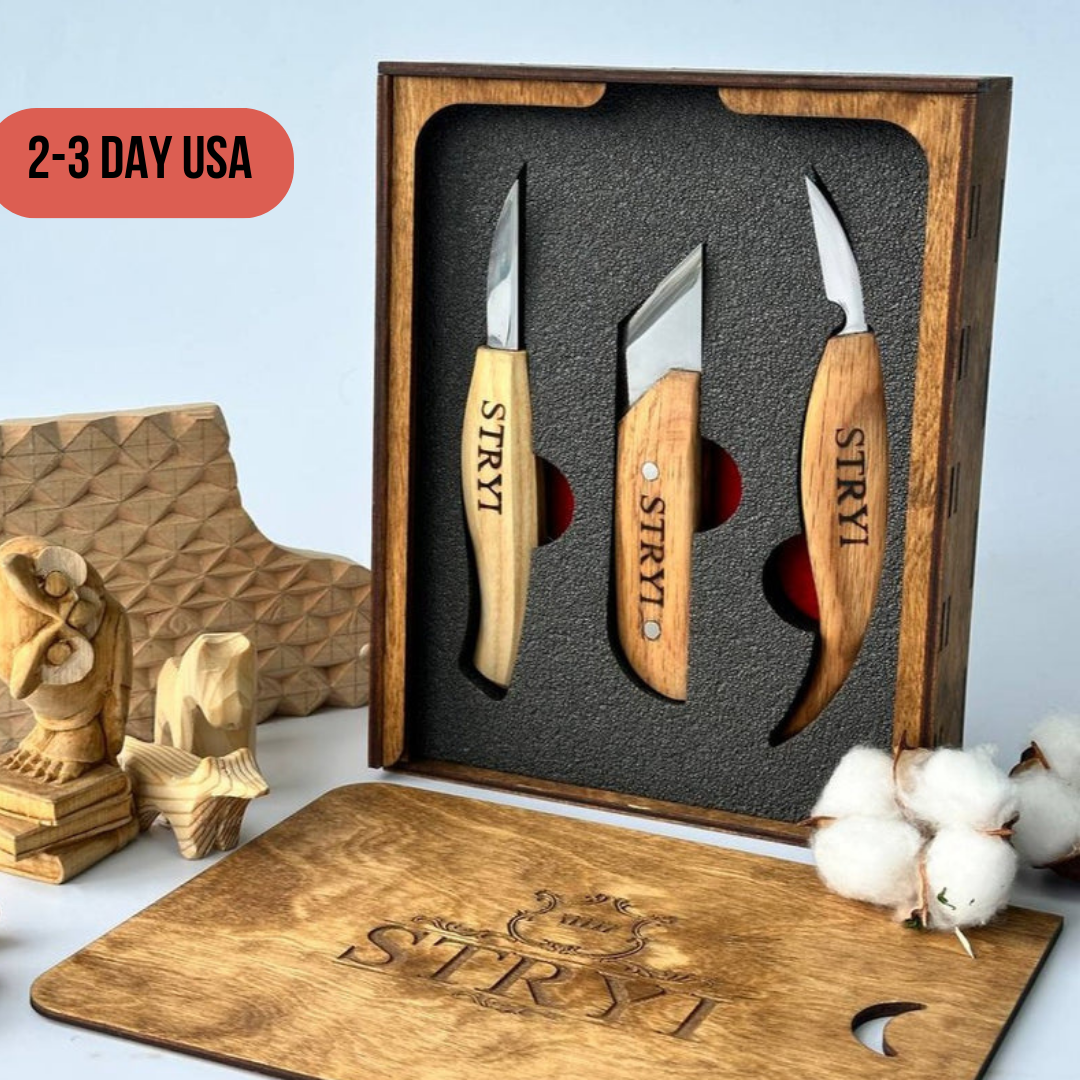 Holzschnitzmesser 3er Set STRYI Profi im Holzkoffer