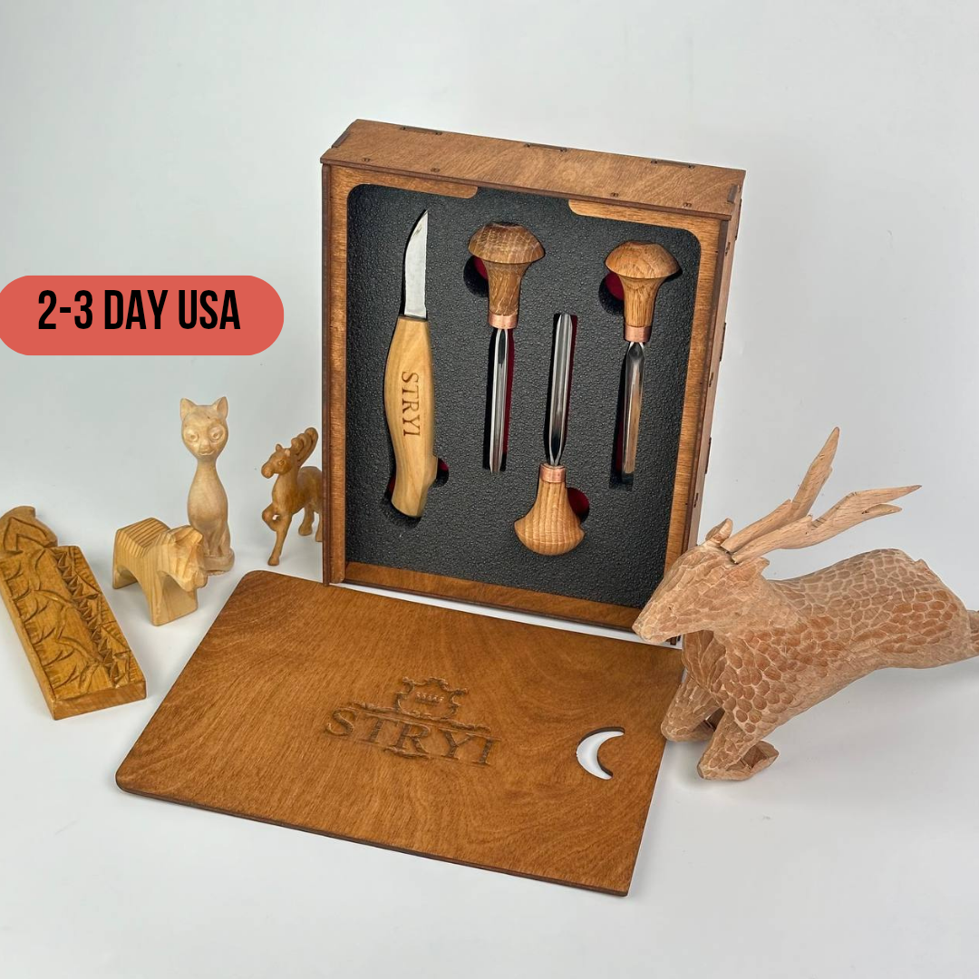Basic wood carving figure tools set 4pcs STRYI wood carving tools, Сarving kit, Set for whittling figures