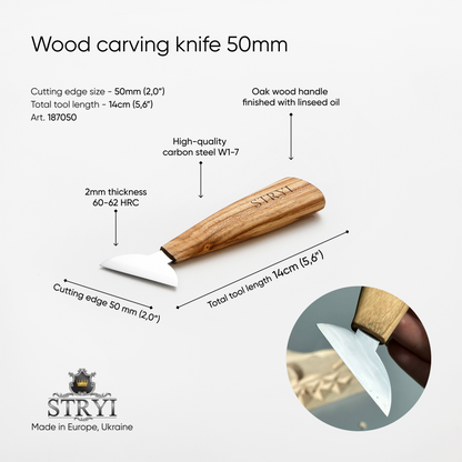 Knife for woodcarving STRYI Profi 50mm, Chip carving knife