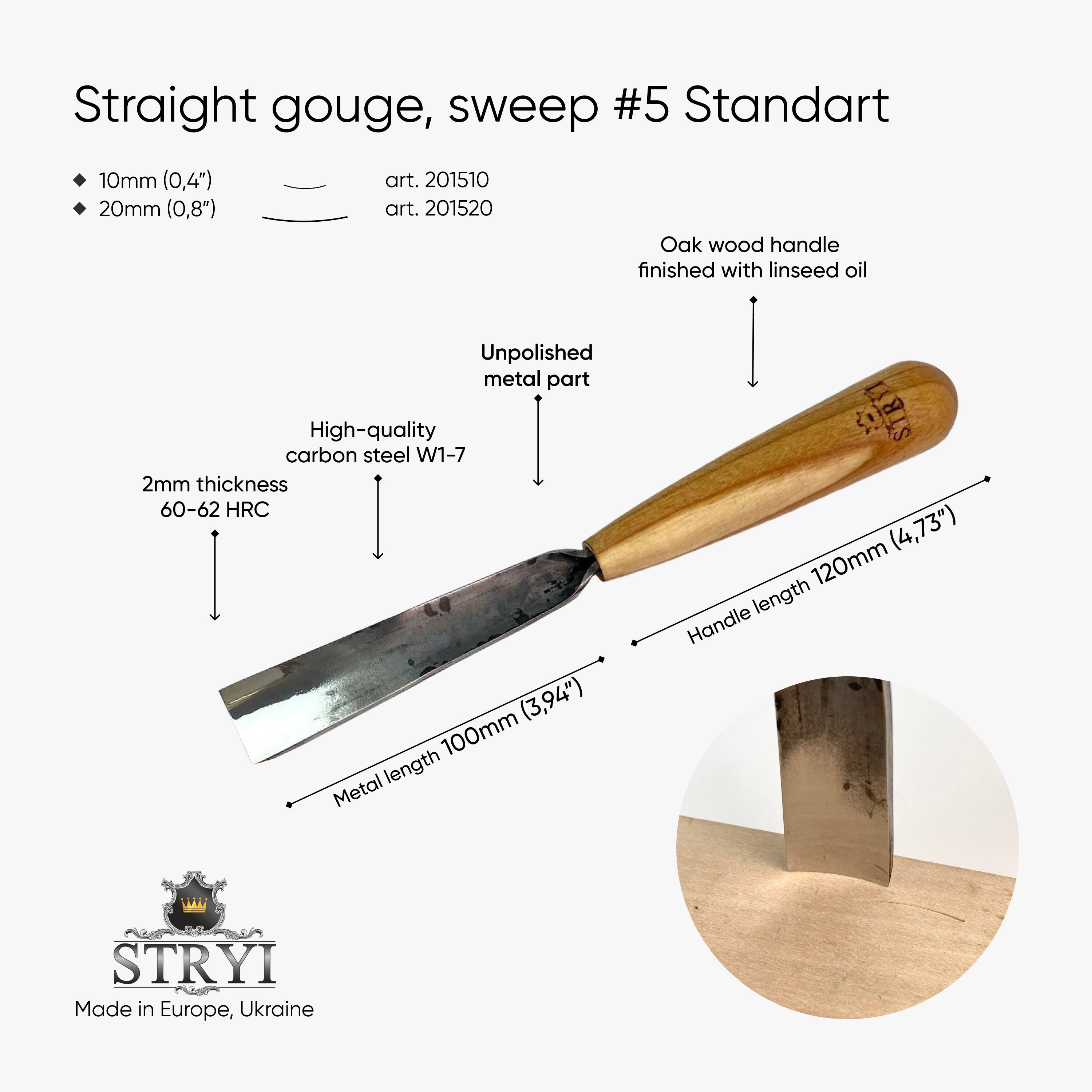 Gouge #5 profile  chisel STRYI Standart, Relief carving tool, Gouge,