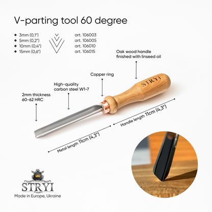 V-parting chisel 60 degrees, Woodcarving gouges STRYI Profi, V-tools, Corner chisels