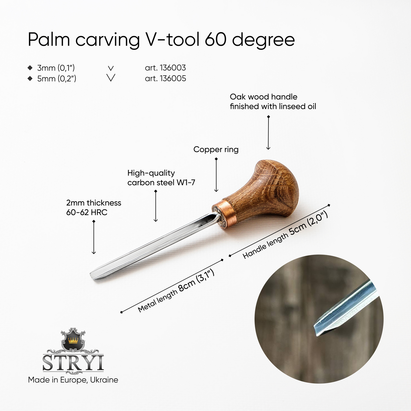 Herramienta en V para tallado de Palma STRYI Profi 60 grados, herramienta de grabado de micro madera