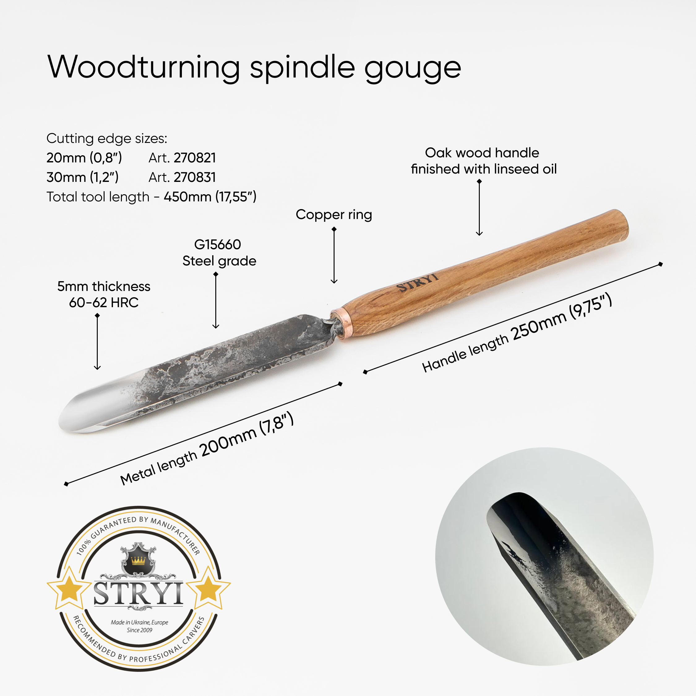 Gubia de husillo STRYI Standart. Sin pulir. Herramientas de torneado de madera