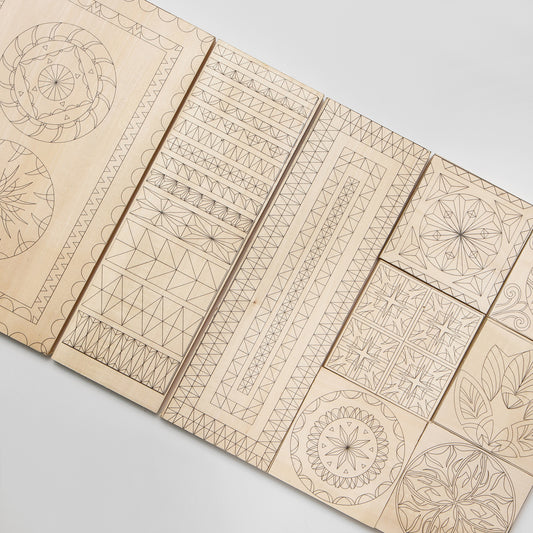 Basswood blanks set, 9pcs,  printed with carving patterns