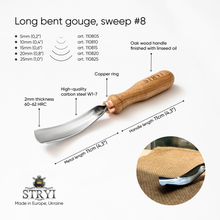Load image into Gallery viewer, Gouge Long bent chisel STRYI Profi, 8 profile, Woodcarving tools from Manufacturer STRYI