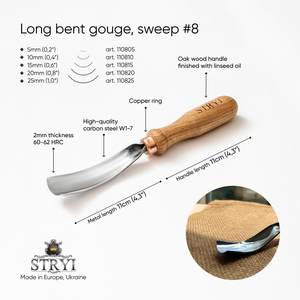 Gouge Long bent chisel STRYI Profi, 8 profile, Woodcarving tools from Manufacturer STRYI