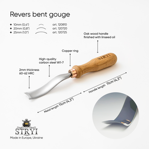 Revers bent gouge STRYI Profi, carving grapes, relief carving tools, back bent gouges