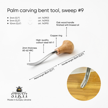 Load image into Gallery viewer, Palm carving bent gouge sweep #9 STRYI Profi , linocutting tool, burins STRYI, palm tool, detailing knife